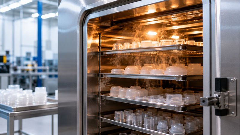 Piezas de silicona curadas con peróxido en horno de postcurado