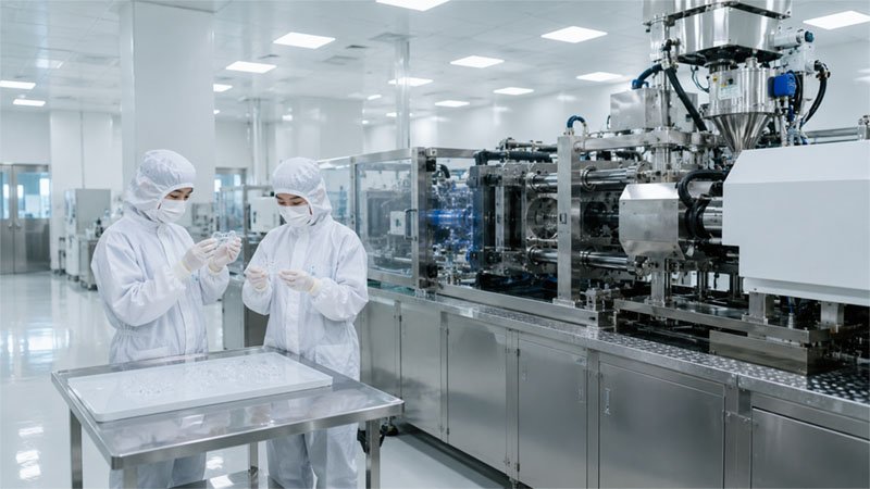 Produksi injeksi silikon cair di ruang bersih ISO Kelas 8.