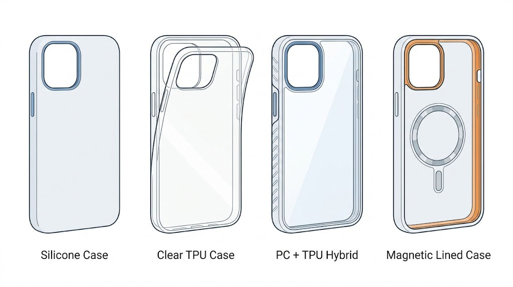 Struktur casing hibrida silikon TPU dan magnetik.