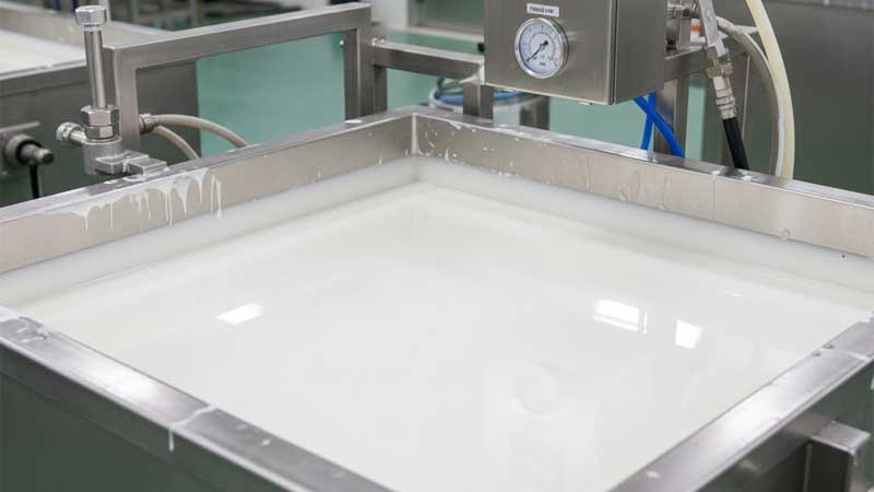 صورة مقربة لخزان طلاء السيليكون السائل بالغمس