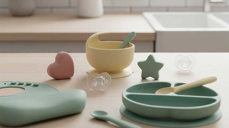 Σιλικόνης σαλιάρα πιάτο κουτάλι