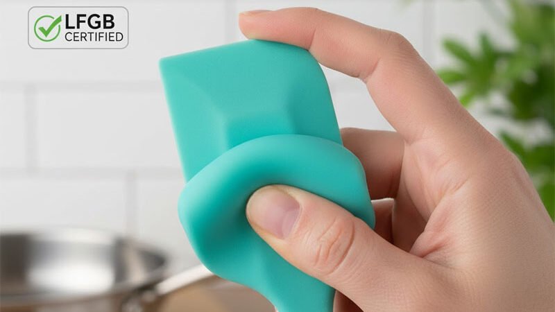 シリコンスパチュラでピンチテストを行う手