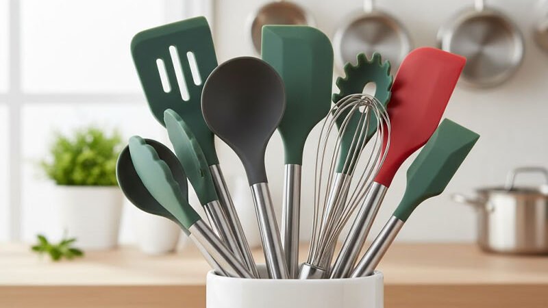 ホルダー付きエッセンシャルシリコンキッチン用品セット