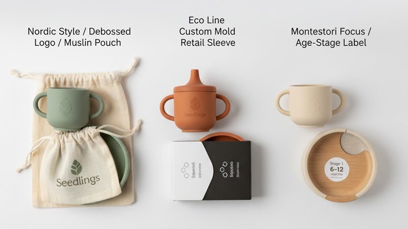 خيارات التخصيص لأكواب الأطفال المصنوعة من السيليكون والتغليف