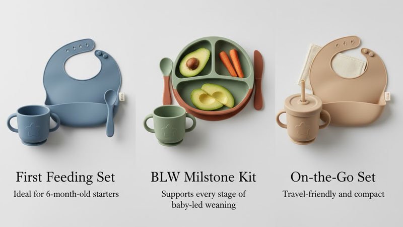 أمثلة على مجموعات وحزم تغذية الأطفال المصنوعة من السيليكون