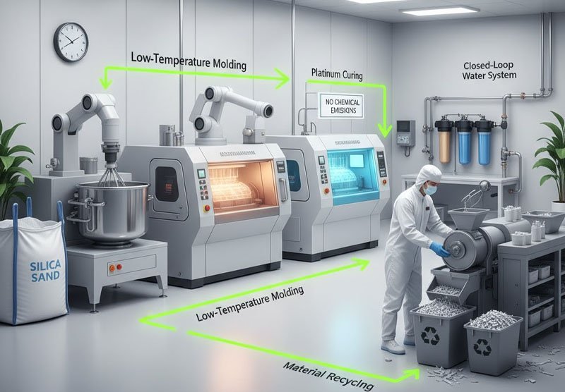 Usine utilisant des procédés de fabrication de silicone respectueux de l'environnement comme le moulage à basse température