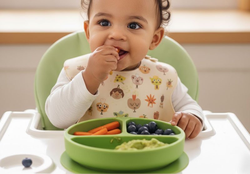 Bayi senang makan sendiri dengan pelat hisap silikon