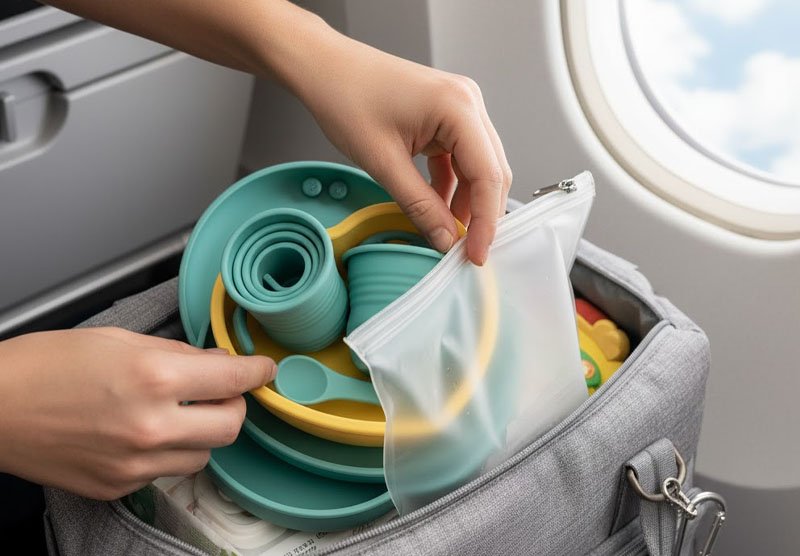 Conjuntos de alimentação de silicone para viagens aéreas 5