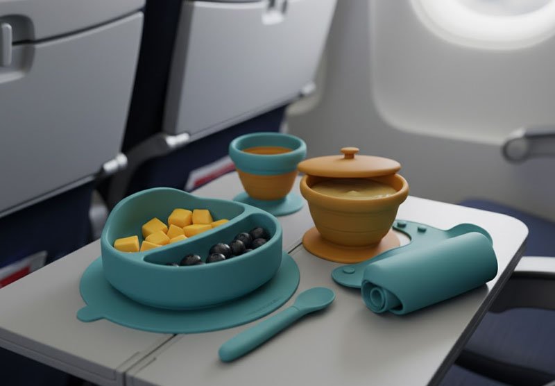 Conjuntos de alimentação de silicone para viagens aéreas 6