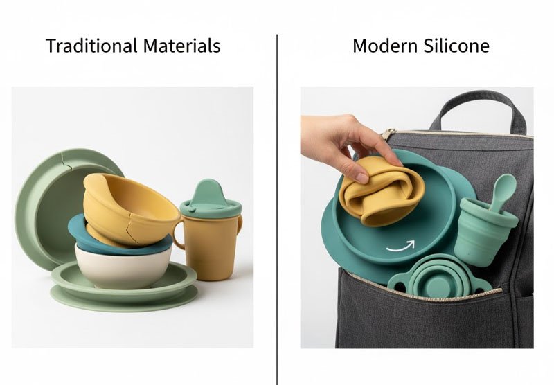 Conjuntos de alimentação de silicone para viagens aéreas 7