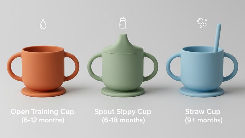 ثلاثة أنواع من أكواب السيليكون للأطفال لمختلف الأعمار