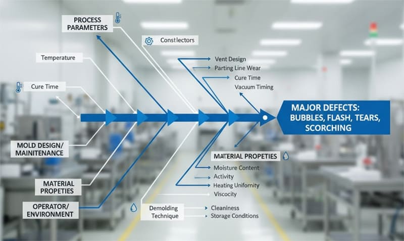 diagrama de espinha de peixe de defeito de parâmetro