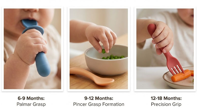 Entwicklungsstadien des kindlichen Greifens: Palmarer Pinzettengriff und Präzisionsgriff