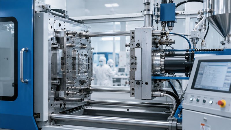 LSR liquid silicone rubber injection molding cell in a cleanroom producing high precision silicone parts