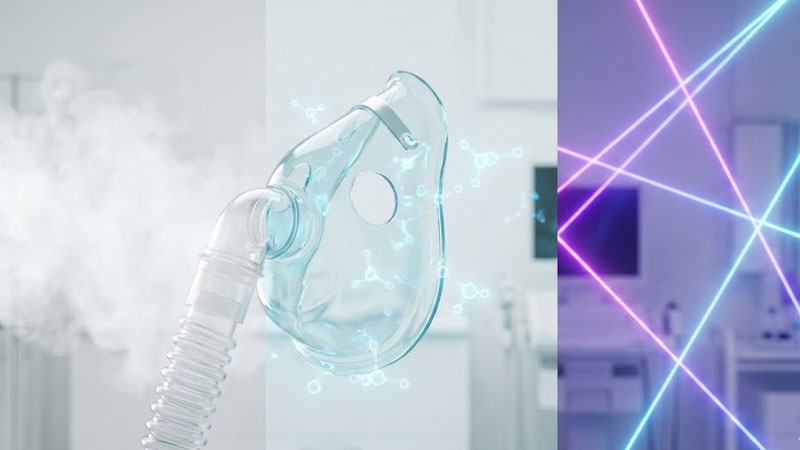 Masque en silicone illustrant les concepts de stérilisation à la vapeur d'oxyde d'éthylène et aux rayons gamma