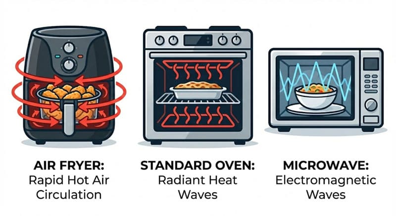 Vergleich der Heizleistung von Heißluftfritteuse, Backofen und Mikrowelle