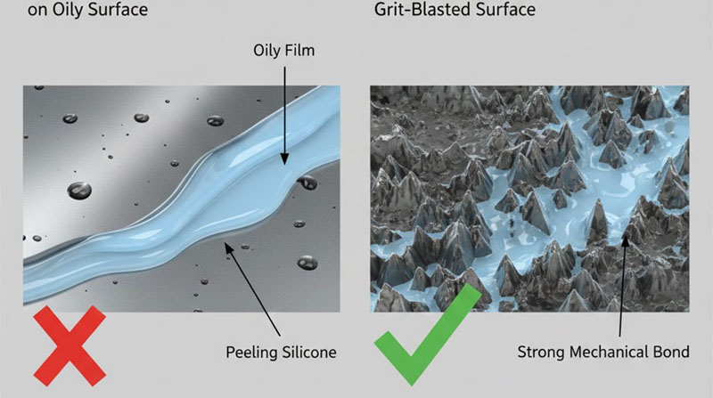 Comparaison des surfaces métalliques lisses et sablées pour le collage du silicone