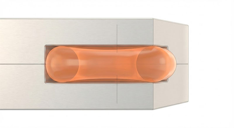 シーリング溝に圧縮されたシリコンOリングの断面