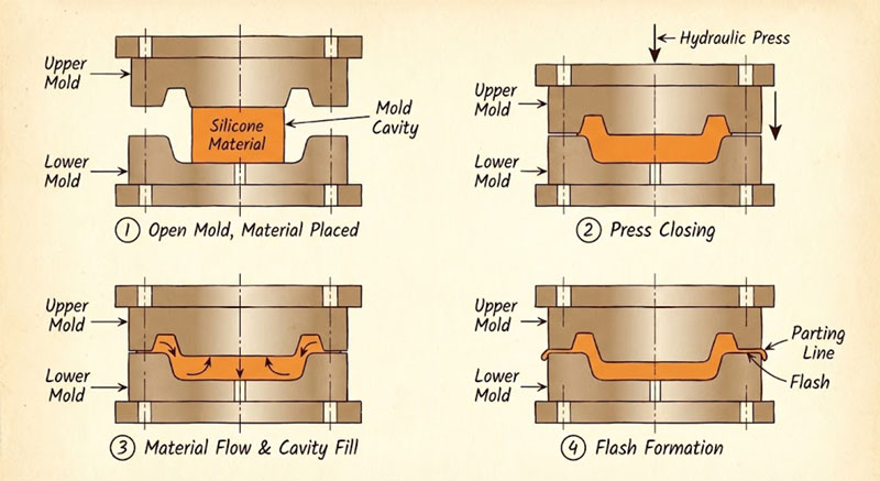 Εικονογράφηση διαδικασίας χύτευσης με συμπίεση HTV