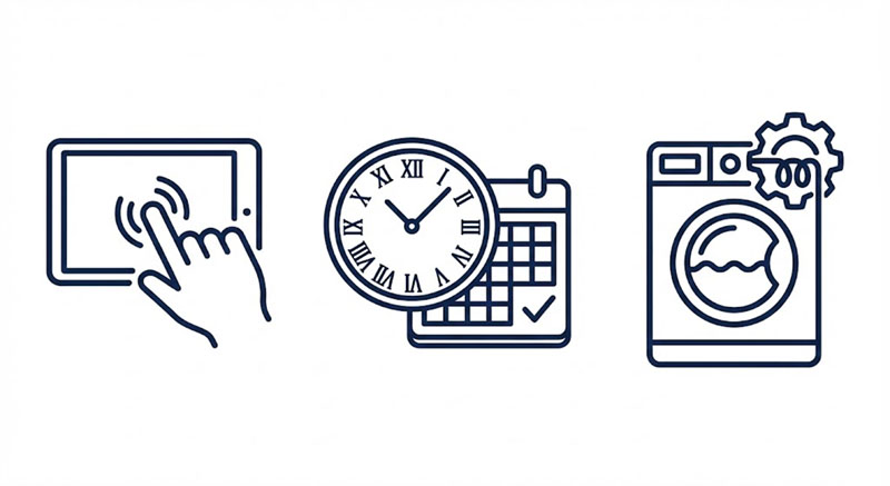 접촉면 지속 시간 및 후처리 단계를 나타내는 아이콘입니다.