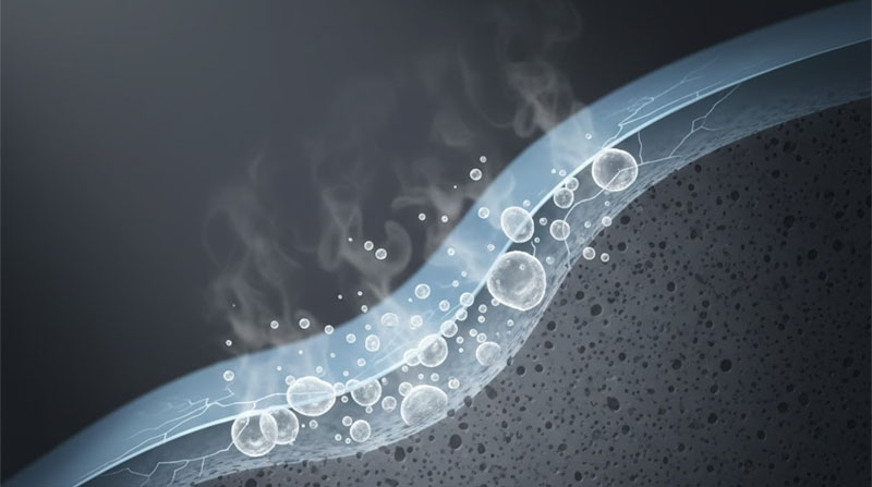 Micro-vides et bulles à l'interface silicone-nylon causés par l'humidité