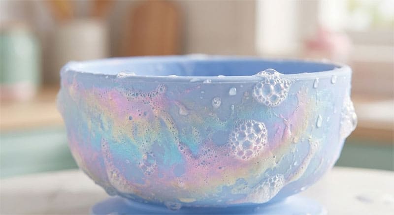 Silikonschüssel, die Seifenreste und chemische Gerüche von Reinigungsmitteln speichert