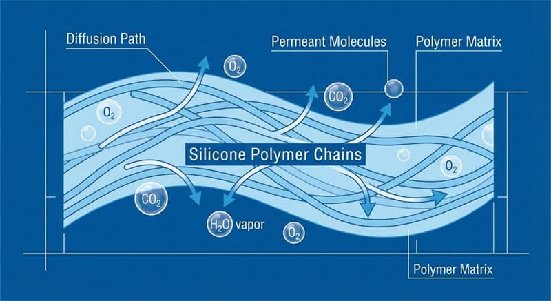 Diagram mekanisme permeabilitas gas silikon