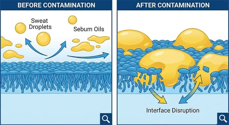 Keringat sebum, kegagalan adhesi yang dapat dikenakan