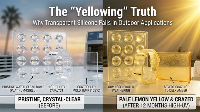 A verdade sobre o amarelamento: por que o silicone transparente falha em aplicações externas.