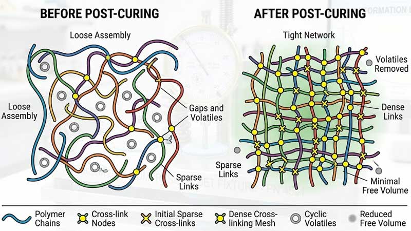 ساختار مولکولی سیلیکون قبل از پخت نهایی در مقابل بعد از آن