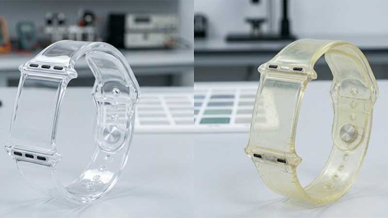Pulseira de silicone para smartwatch: comparação do amarelamento antes e depois