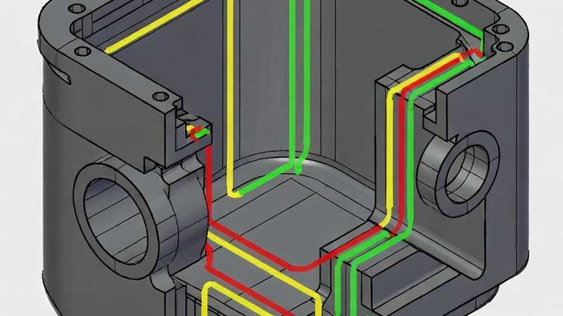 Diagrama de la ubicación de la línea de separación en una pieza de silicona compleja