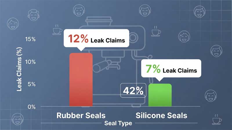 Infografisk stilbilde i enkel søylediagram som sammenligner gummipakninger vs. silikonpakninger