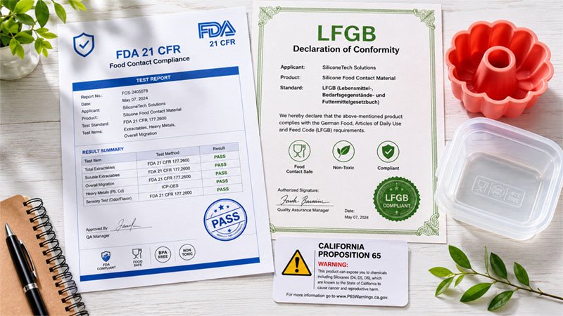 FDA LFGB silikoon voedselgraad sertifikaatdokumente