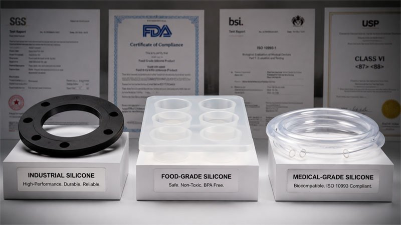 Confronto tra gradi di silicone per conformità industriale, alimentare e medica