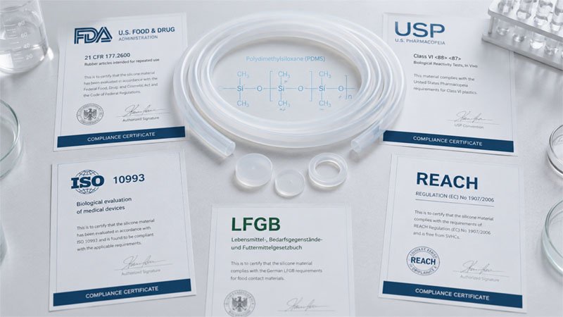 Dokumenter for overholdelse af silikonesikkerhed, laboratorium FDA LFGB ISO