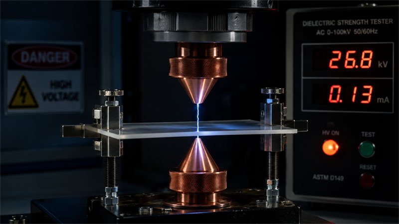 test di rottura della rigidità dielettrica di un foglio di silicone
