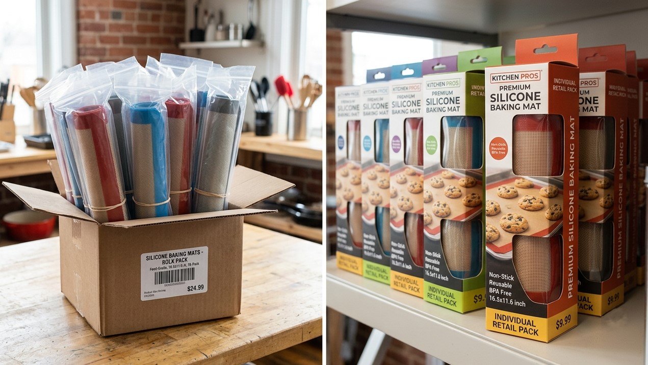Verpakkingsopties op maat voor siliconen bakmatten voor detailhandel, webshops of bulkverpakkingen