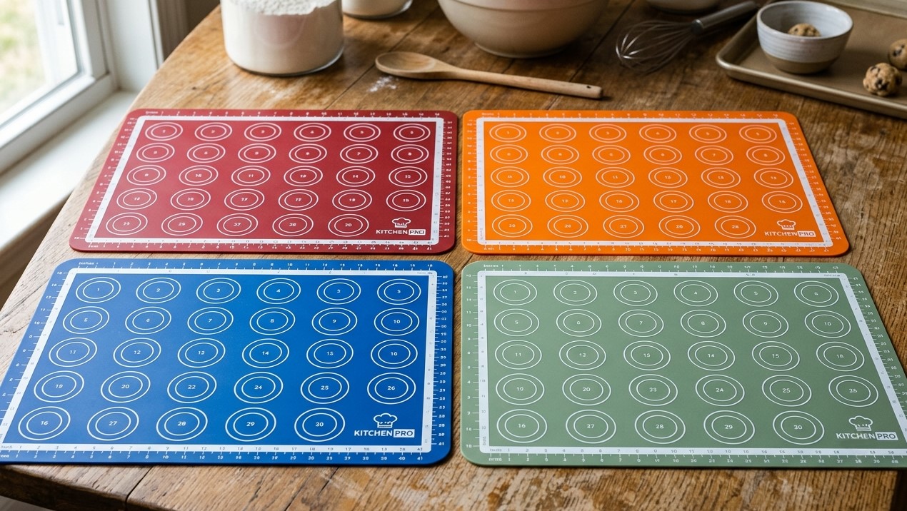 Op maat gemaakte siliconen bakmat voor macarons met de gewenste kleuren en designs.