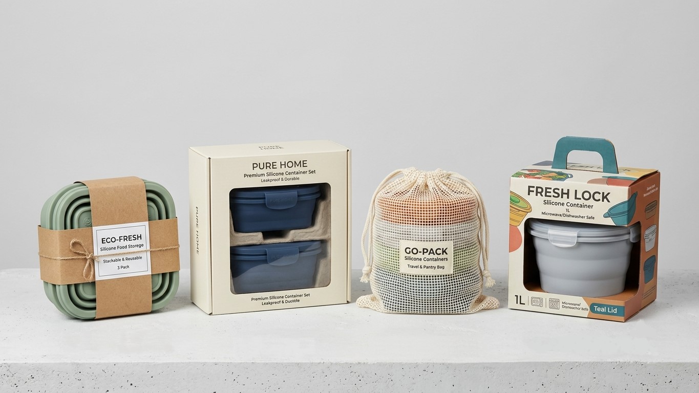 Métodos distintos de embalagem para armazenamento de alimentos em silicone.