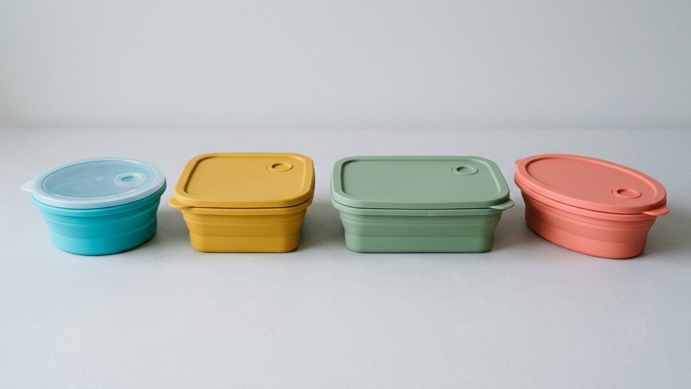 Formatos distintos de recipientes de silicone para armazenar alimentos