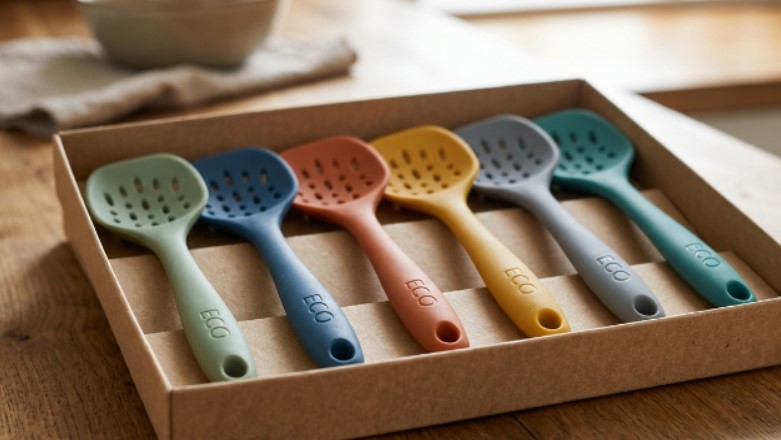Gıda sınıfı silikon pişirme spatulaları, promosyon ürün şirketleri için karton kutuda paketlenmiştir.