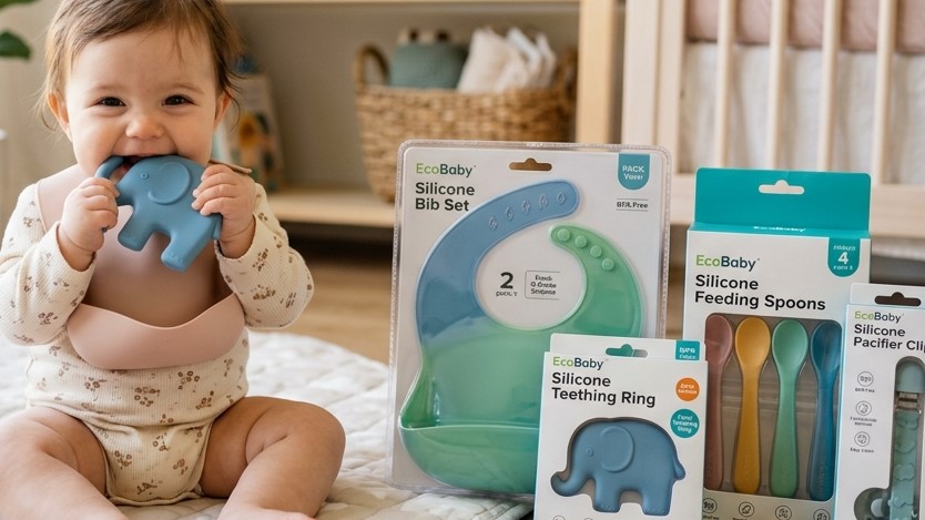 Hoogwaardige siliconen babyproducten voor babymerken, met FDA-certificering en voedselcontactnormen.