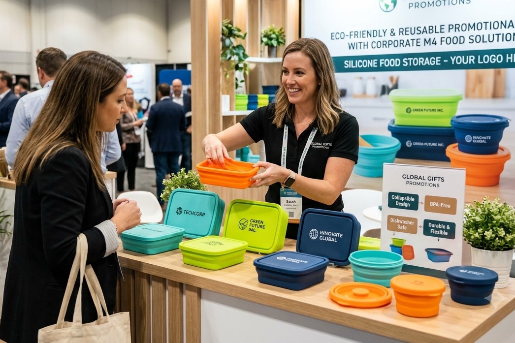 Produção de recipientes de silicone para alimentos em uma empresa de brindes e presentes promocionais.
