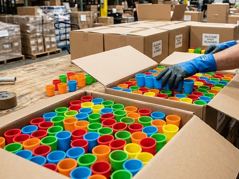 I bicchierini da shot in silicone sono confezionati in una scatola di cartone con imballaggio sfuso.