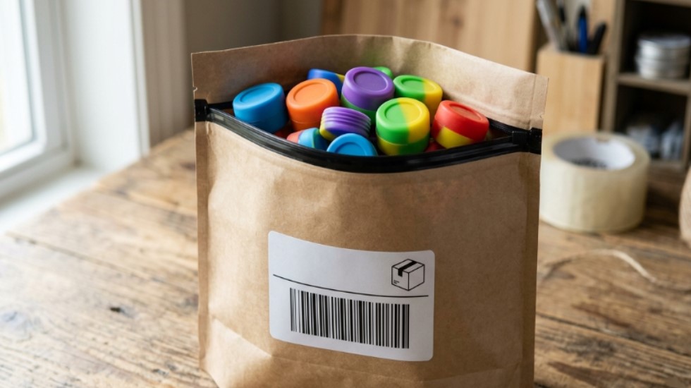Contenitori in silicone per cera con confezione per e-commerce.