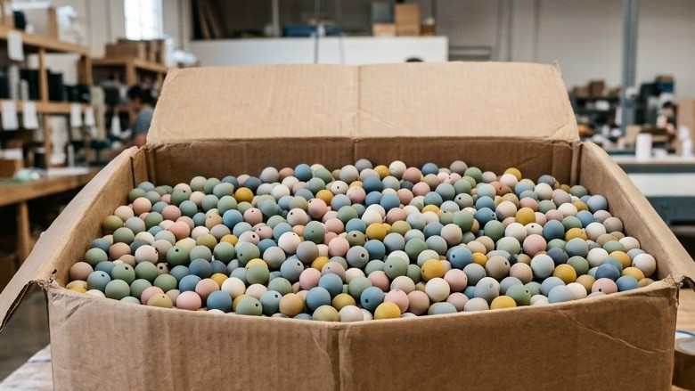 Le perline di silicone sono confezionate in scatole di carta per distributori all'ingrosso e grossisti.