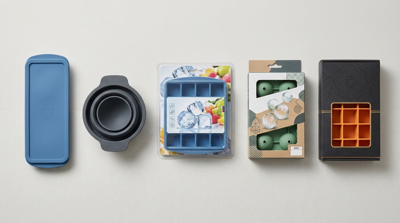 Custom packaging and logo design of silicone ice tray for brand identification in ice tray & mold project