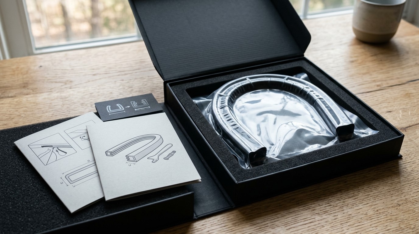 Tiras de silicone com formato personalizado em embalagens de marcas premium
