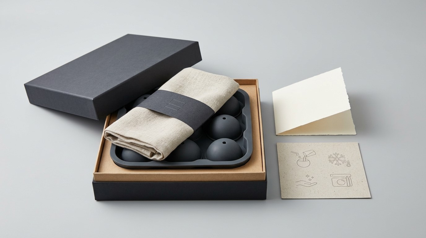 Custom silicone ice tray in designed premium brand packaging